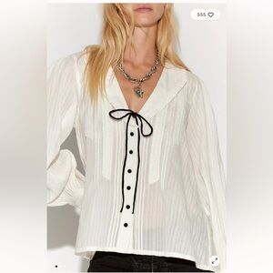 FREE PEOPLE HANNAH LONG SLEEVE COLLARED BLOUSE WHITE LARGE